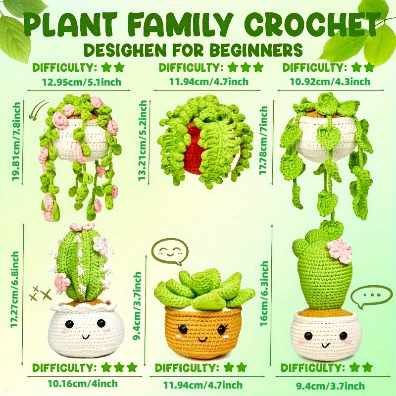6pcs DIY Handcraft Set Beginner Crochet Kit with Yarn, Instructions, Video Tutorial for Adults - Perfect for Halloween & Christmas Gifts
