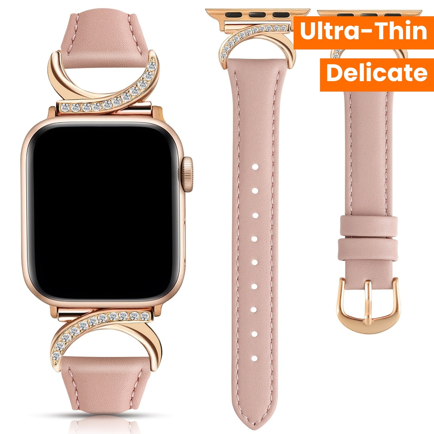 Apple Watch Leather Strap - Ultra-thin Delicate C-shaped Golden Buckle - 41mm 40mm 38mm 42mm 44mm 45mm 46mm 49mm Replacement for Series 10 9 Ultra SE 8 7 6 5 4 3 2 1
