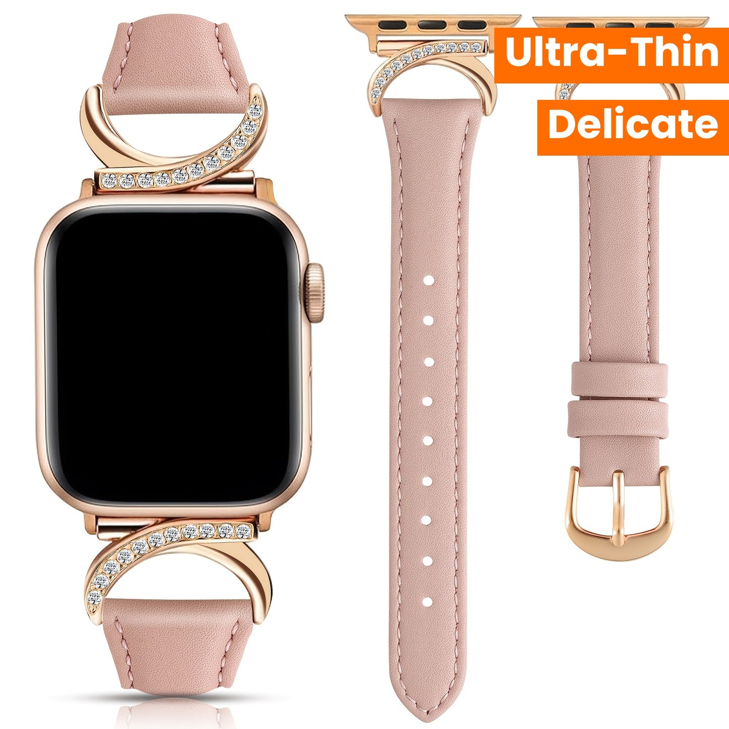 Apple Watch Leather Strap - Ultra-thin Delicate C-shaped Golden Buckle - 41mm 40mm 38mm 42mm 44mm 45mm 46mm 49mm Replacement for Series 10 9 Ultra SE 8 7 6 5 4 3 2 1