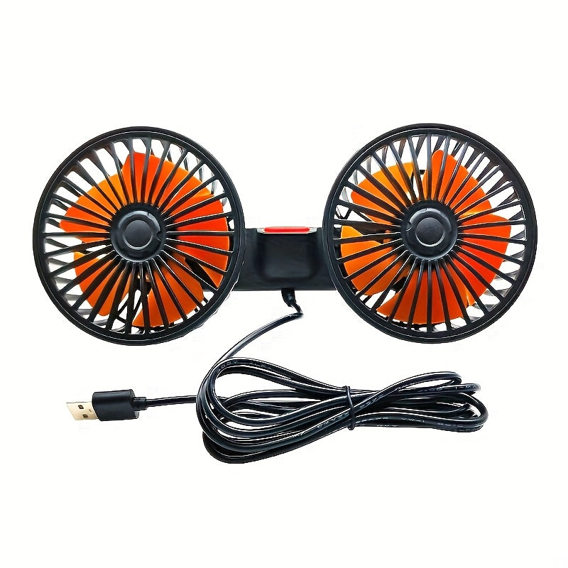 Car-Mounted Fan, Small Car Air Conditioner, Dual Fans, Vehicle Ventilator, Automotive Mini AC, Dual-Head Rear Fan, Powerful Windflow, 5 Blades, 360° Rotation, Ultra-Quiet Operation, Easy Clip Installation, Foldable for Underheadrest Storage, Detachable fo