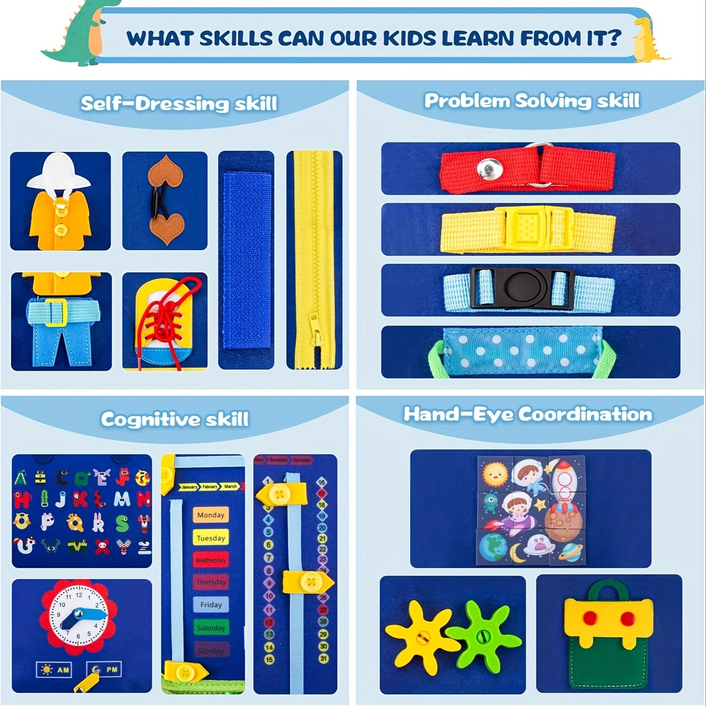 Toddler Busy Board Toys, Sensory Board Educational Activities for Learning Fine Motor Skills, Gifts for Girls Boys Toddlers, Travel Toys for Airplane Car