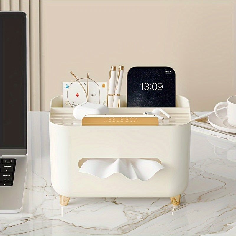1pc, Multifunctional Desk Organizer, Tissue Box, Remote Control And Miscellaneous Storage Box, Plastic Desktop Tissue Holder