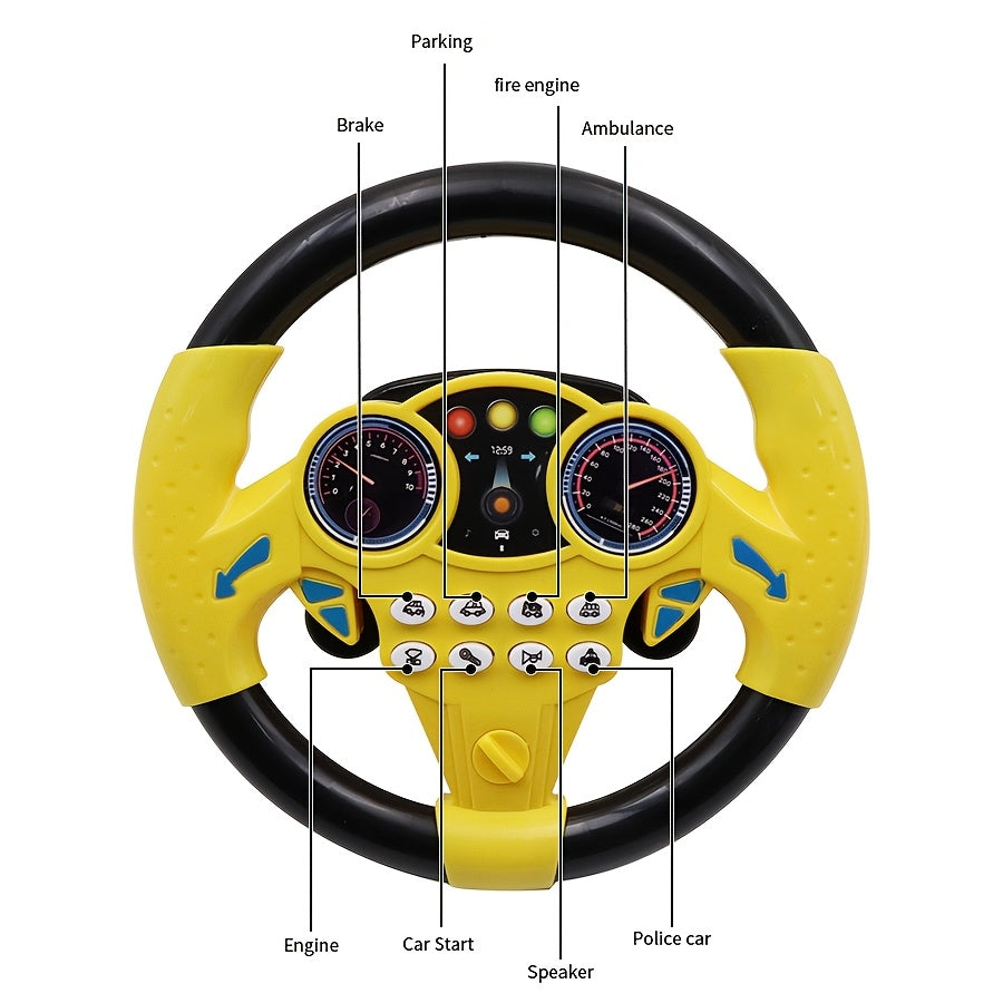 Kids Driving Simulator Steering Wheel Toy with Suction Cups, Interactive Car Wheel for Educational Play, Plastic Material, Multi-Functional with Sound Effects, Gift for Children - Pink & Yellow