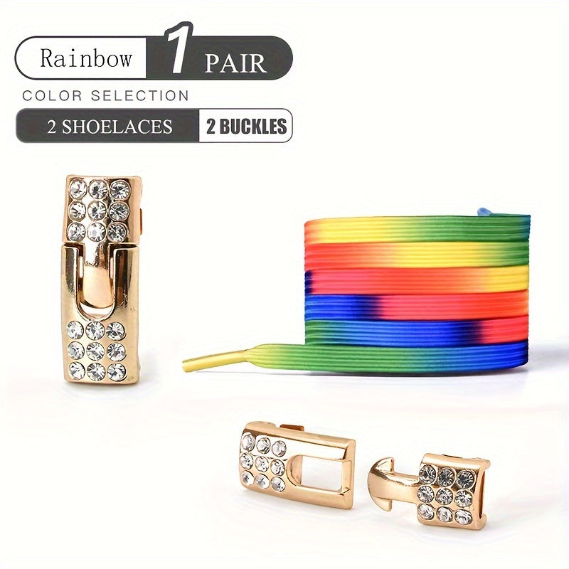 1pair Free-Tie Shoelaces With Rhinestone Buckles, Fashion Elastic Lazy Shoelaces For Sneakers Canvas Shoes Skate Shoes, Women & Men