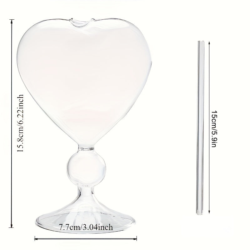 Elegant, Romantic Heart-Shaped Crystal Cocktail Glass with Matching Straw - Perfect for Martini, Wine, Juice & Whiskey - Ideal Home Bar Accessory & Party Gift