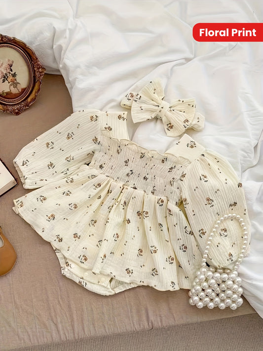 Baby Princess Dress with Small Floral Print And Climbing Suit