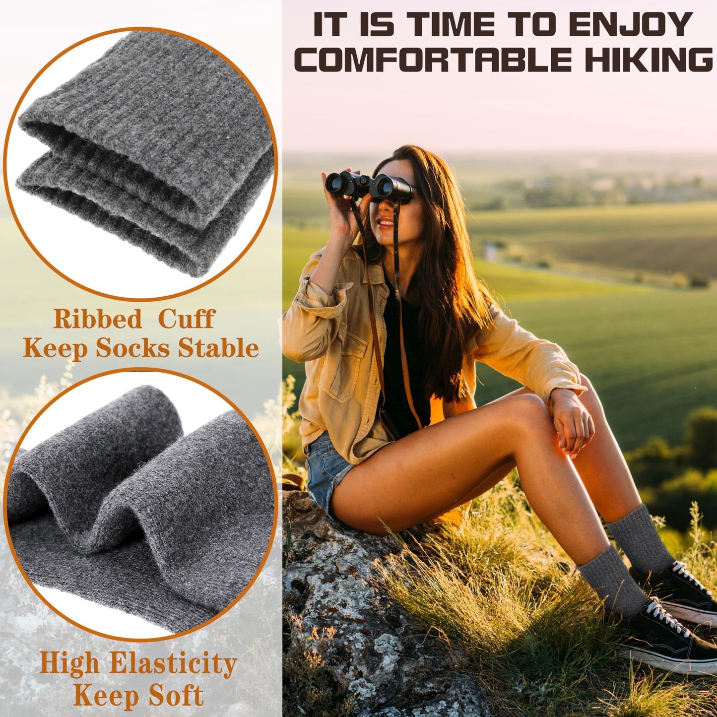 5 Pairs Merino Wool Hiking Socks, Thermal Warm Winter Thick Cushion Moisture Wicking Crew Boot Socks for Women, Perfect for Cold Weather, Winter Warm Essentials