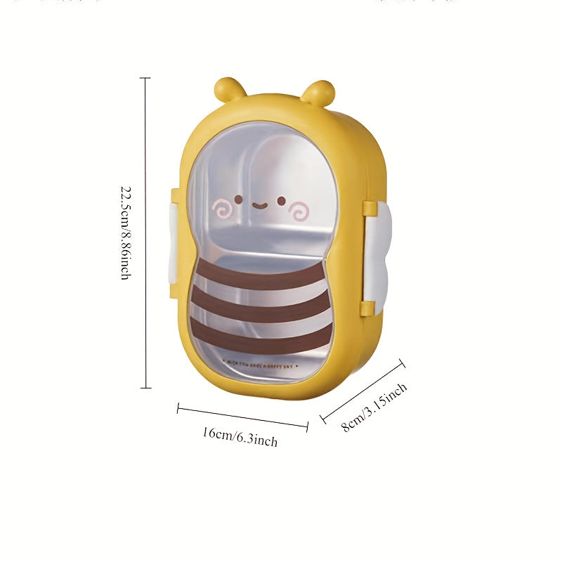 Leakproof Cartoon Bee Insulated Lunch Box - Stainless Steel Bento with Food-Grade Compartments, Thermal Meal Container for Students & Workers, Hand Washable