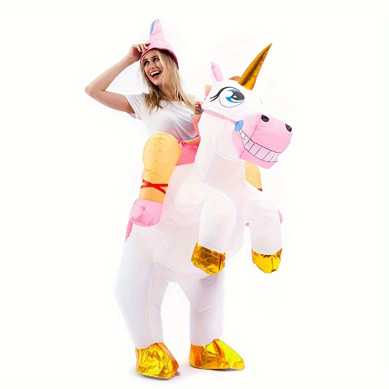 TCFV SOIL Unicorn with Pink Hat & Rainbow Tail - Cute Cartoon Unicorn Riding Outfit for Parties, Photo Booths, Halloween, Birthdays, Unicorn, Photo Booth Attire, Whimsical Design, Durable, Without Battery