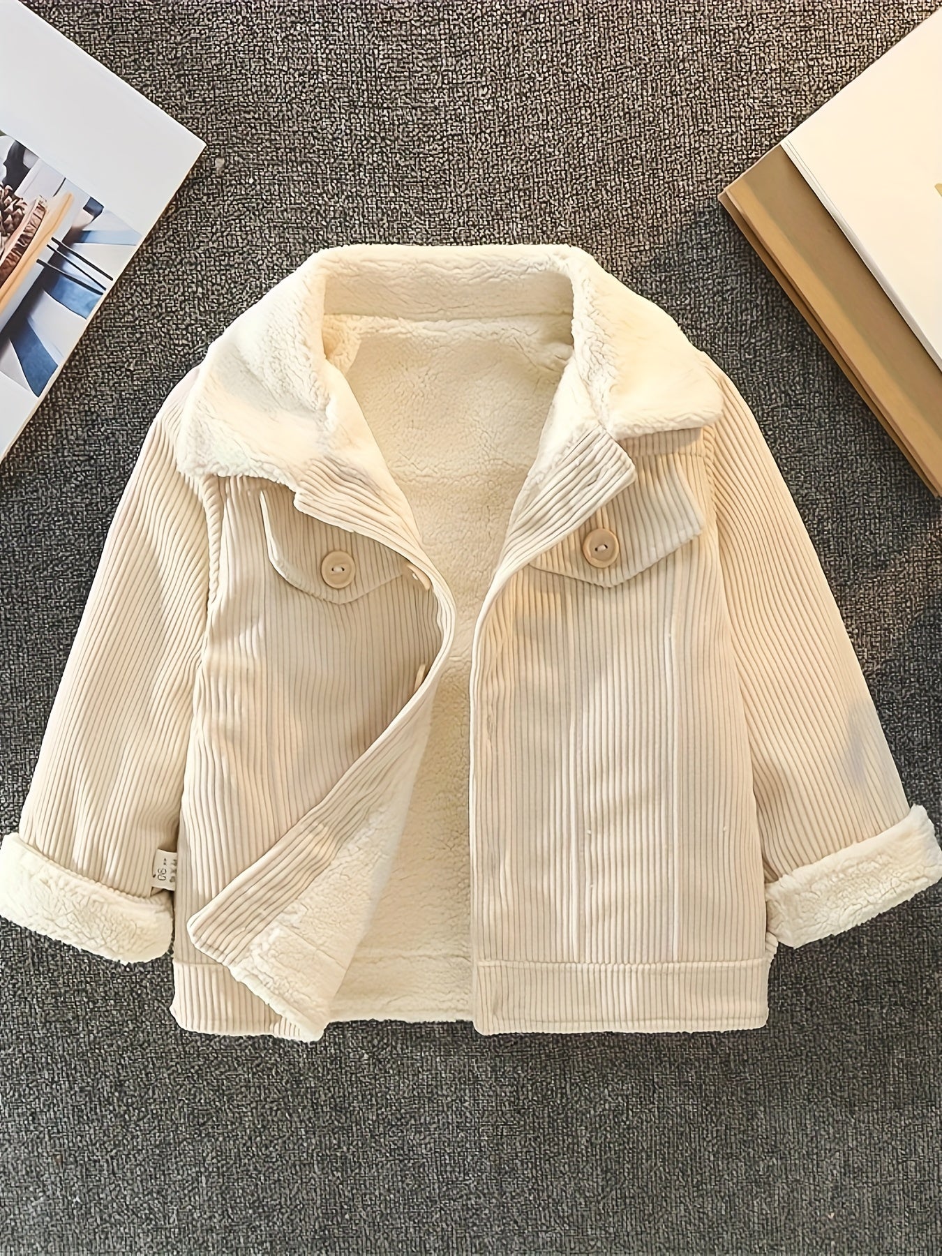 Boys Corduroy Fleece Jacket, Thick Button Front Coat, Boy's Clothes For Spring Fall Outdoor