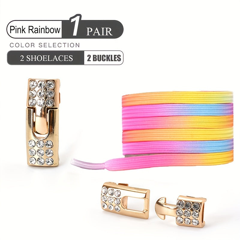 1pair Free-Tie Shoelaces With Rhinestone Buckles, Fashion Elastic Lazy Shoelaces For Sneakers Canvas Shoes Skate Shoes, Women & Men