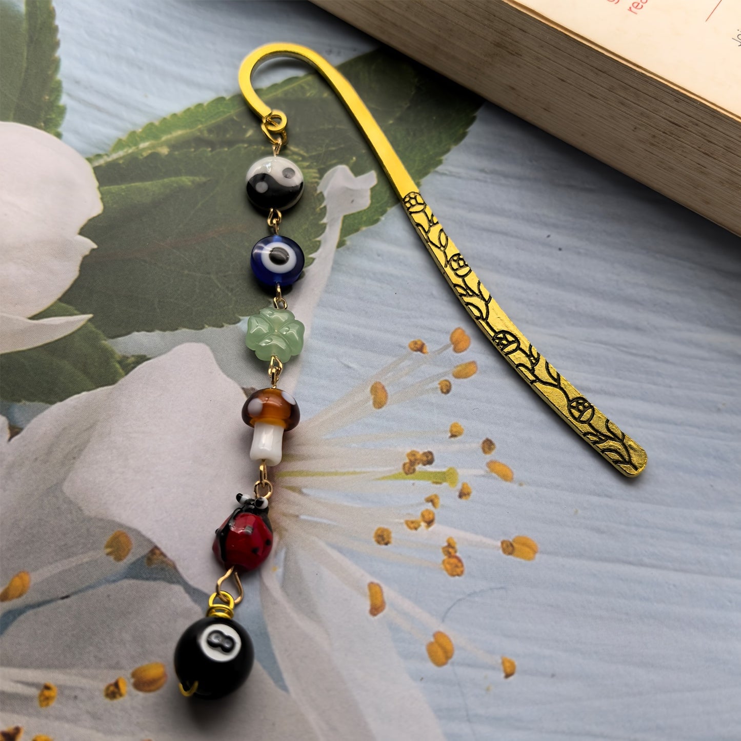Handcrafted Natural Stone Bookmarks Set - Vintage Mushroom, Sun, Evil Eye Designs | Perfect Gift for Book Lovers & Friends