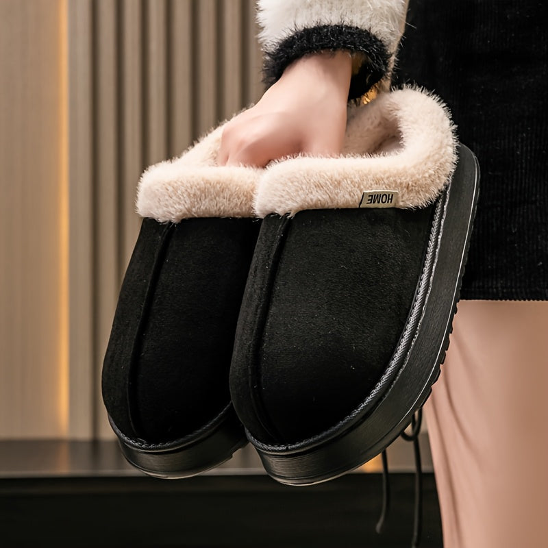 Cozy Plush-Lined Unisex Slippers with Thick Sole – Warm Indoor/Outdoor Winter Shoes, Soft Fabric Upper & EVA Sole, Brown &, Perfect for Couples or Home Use, Cute Slippers, Indoor Footwear, Plush Interior, Slipresistant Footwear