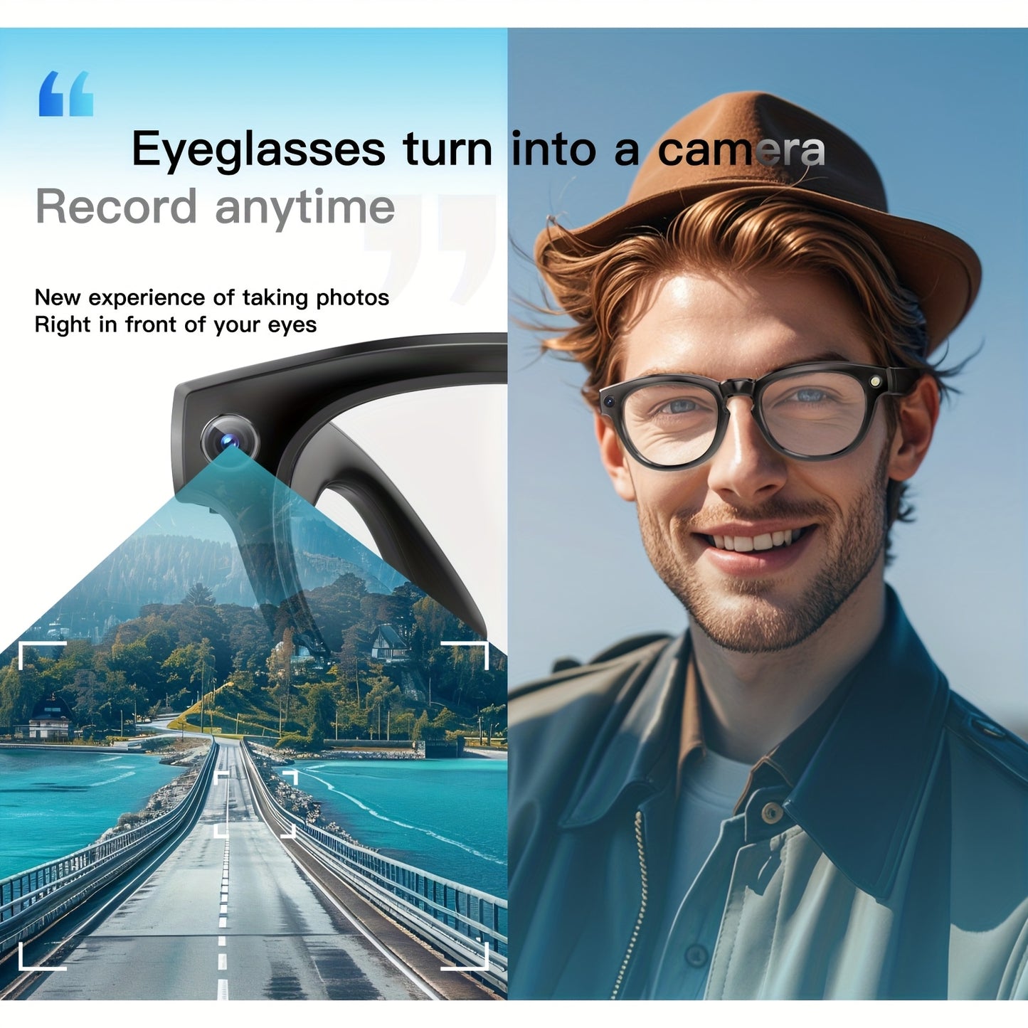AI Voice Assistant Smart Glasses - Wireless Audio Calls, AI Translation, Remote Camera and Music Playback, Camera with LED Flashlight, Seamless App Connectivity for Recording Sports & Walking Data, the Perfect Gift