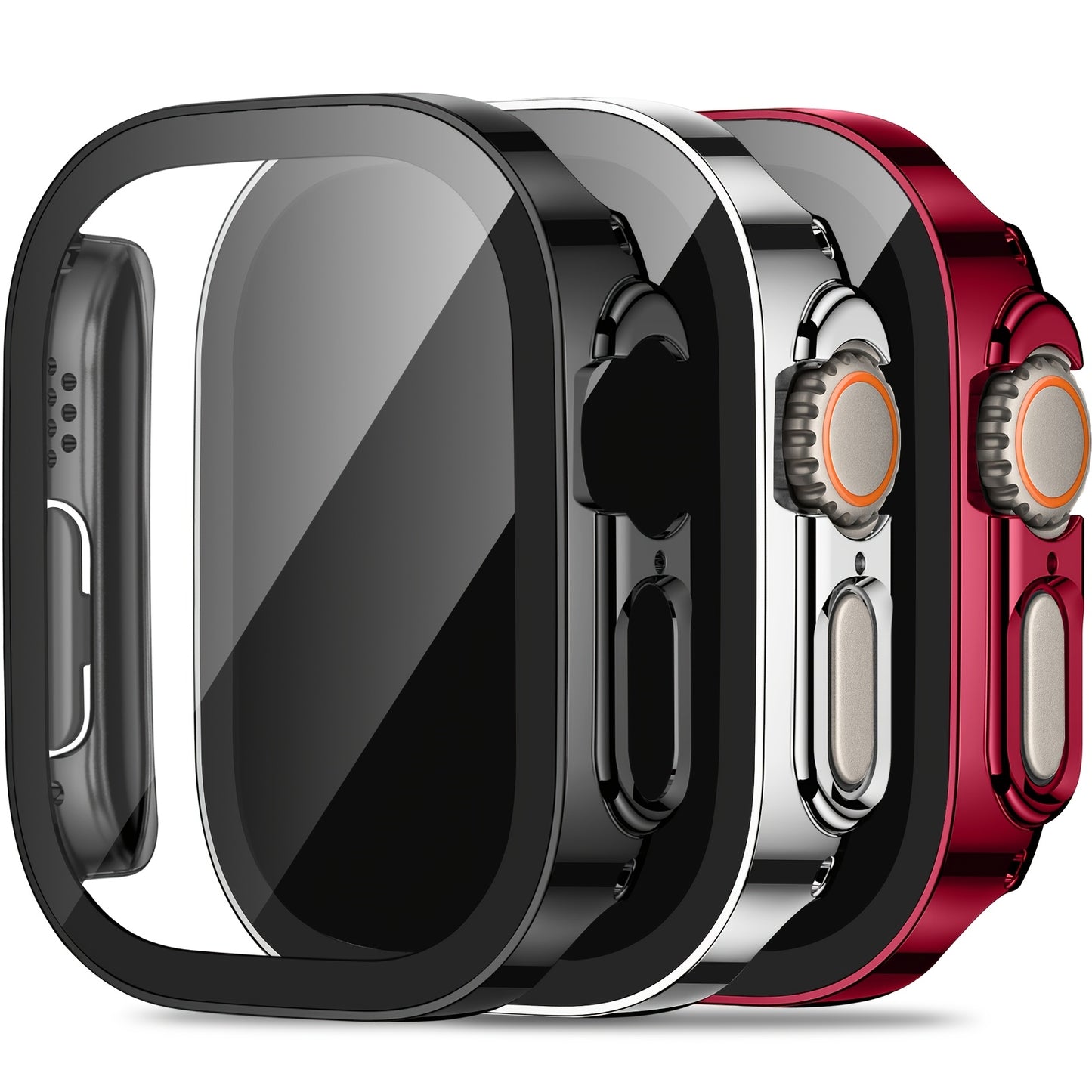 Set of 3, Full Coverage PC Protective Case for Apple Watch with Built-In Glass Screen Protector, Offering Comprehensive Protection, Lightweight And Scratch-Resistant, Suitable for 40MM, 41MM, 44MM, 45MM, And 49MM.
