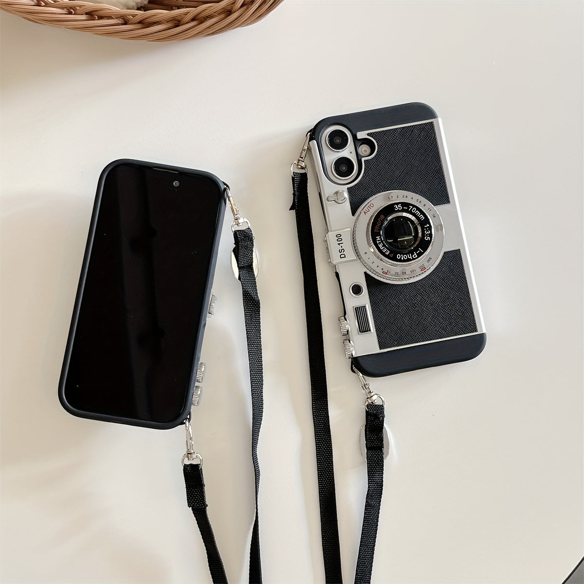 iPhone Crossbody Strap Case - 3D Camera Phone Case for 16 15 Pro 14 Plus 11 13 12 Pro Max - Cute Soft Protective Cover