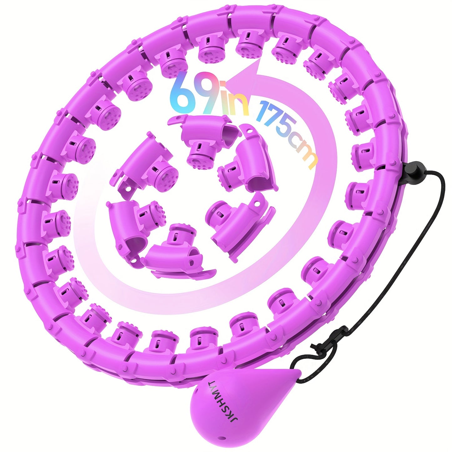 JKSHMYT 1pc Weighted Fitness Exercise Hoop With 11 Massage Points, Adjustable 69in/175cm Plus Size, Detachable 30-Section Exercise Hoop For Women & Beginners, Quiet Material