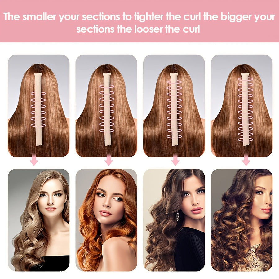 Ellitina 4pcs Spring-Summer Heatless Curling Set - No-Heat Overnight Waves & Satin Travel Kit | Sleep-Soft Adjustable Rod & Headbands (Leopard/Hearts) | DIY Vacation Curls Anywhere | Luxury Mother's Day gift