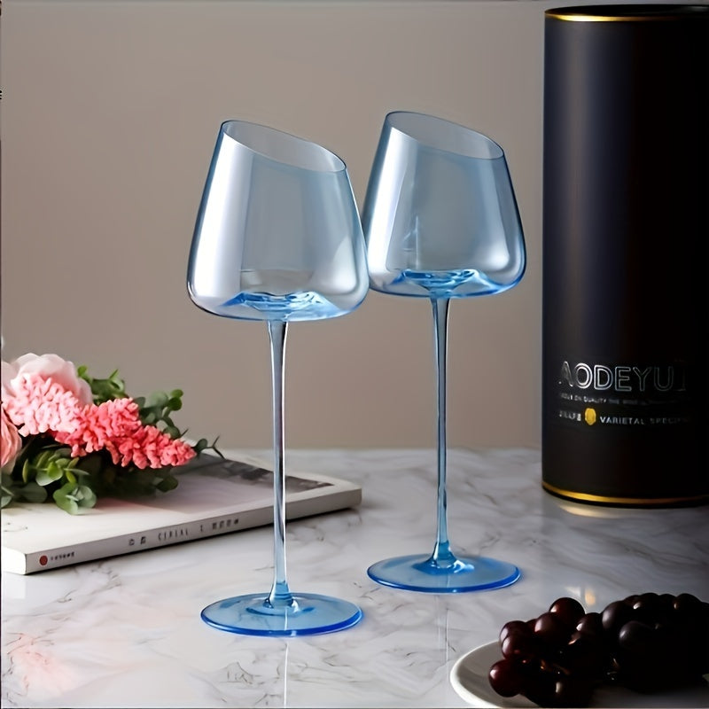 Internet celebrity ins flamingo red wine glass champagne glass oblique mouth household small fresh pink blue crystal glass Bordeaux high foot cup French oblique mouth light luxury style good-looking wine glass sweet wine glass gift box wedding birthday gi