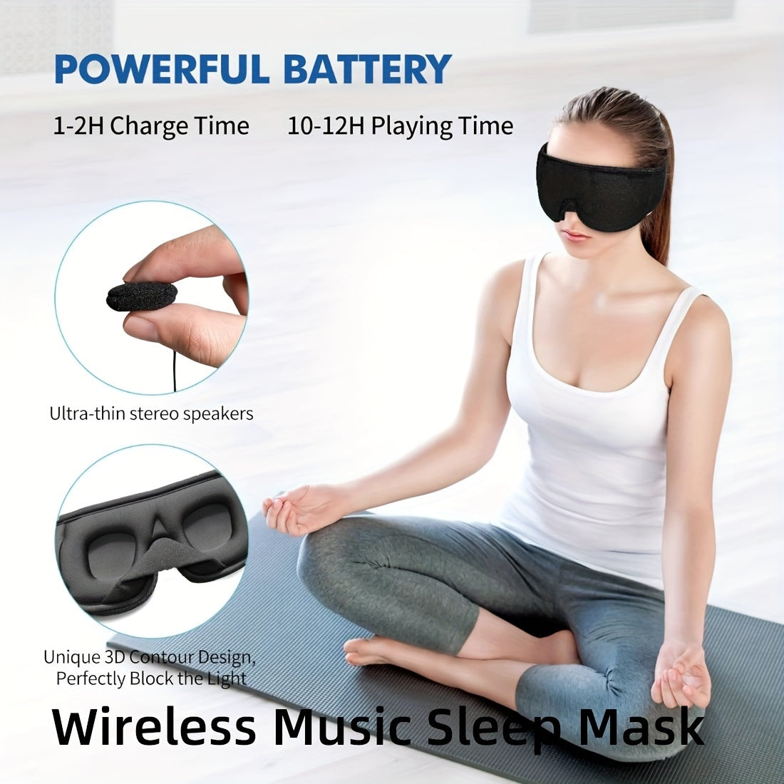 1pc 3D Sleep Mask with BT 5.2 Earphones, Wireless Music Eye Mask for Side Sleepers - Unscented, Rechargeable Lithium Battery, Includes Type-C Data Cable, Perfect Gift and Travel Essential, Travel Eye Mask|3D Contour Mask|Breathable Fabric Mask, Eye Mask f