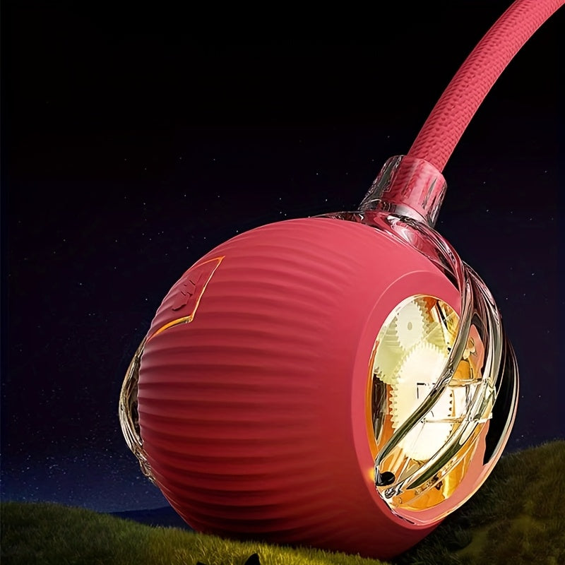 MIAOQUANJI Self-Rolling Cat Toy Ball with LED Lights & Tail String - USB Rechargeable Interactive Pet Exercise Toy for Cats & Small Dogs, Durable Silicone Auto-Moving Ball for Indoor Play, Pet Play Toy | Textured Surface | Silicone Construction, Interacti