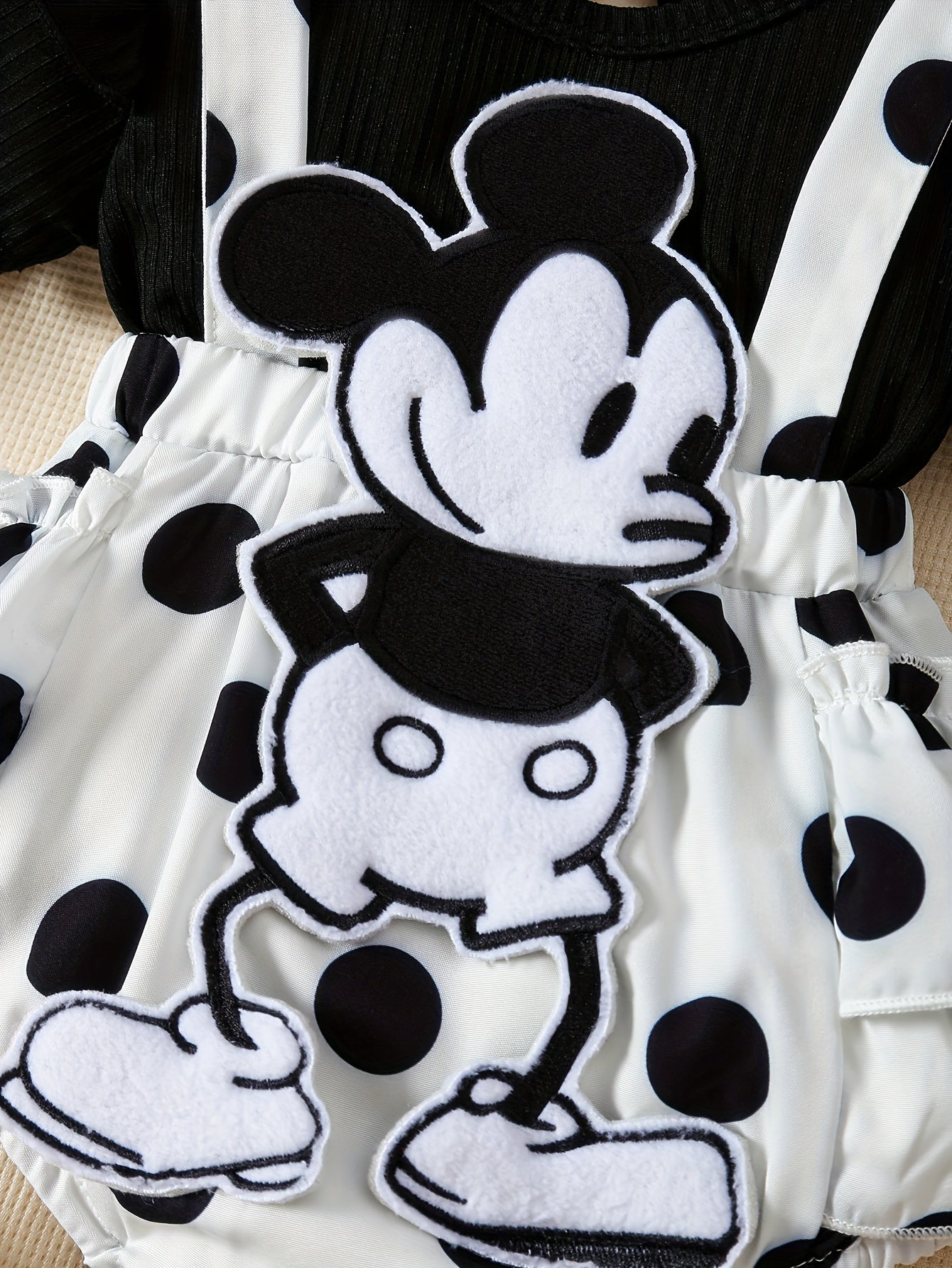 Baby's Cute Mouse Patchwork Faux Two-piece Bodysuit, Casual Short Sleeve Layered Romper Dress, Toddler & Infant Girl's Onesie For Summer