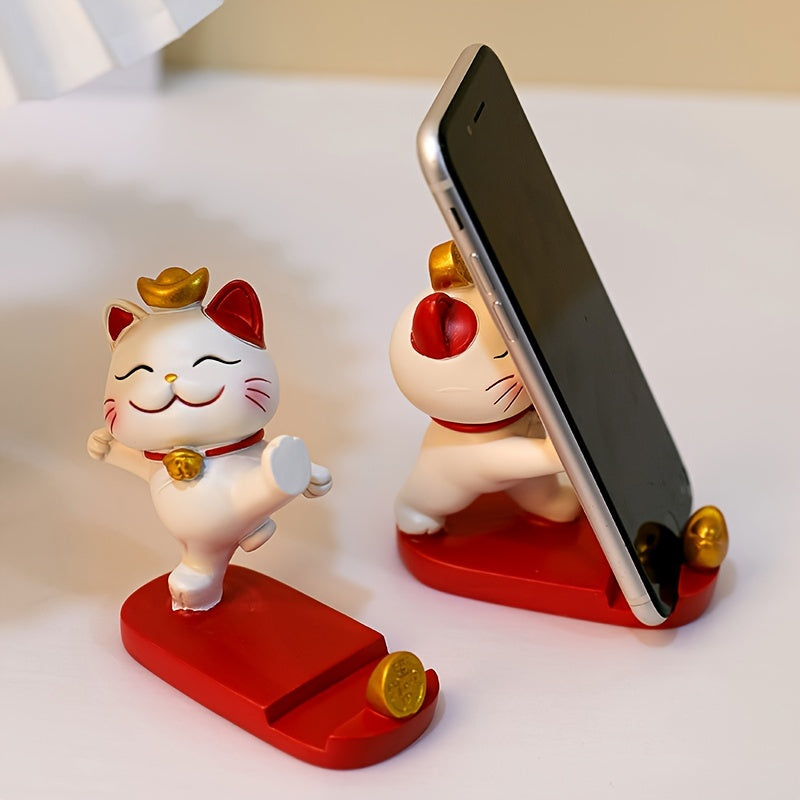 Cute Cartoon Cat Mobile Phone Tablet Holder - 1pc, Office Desk Ornament, Suitable for Mobile Phones and Tablets