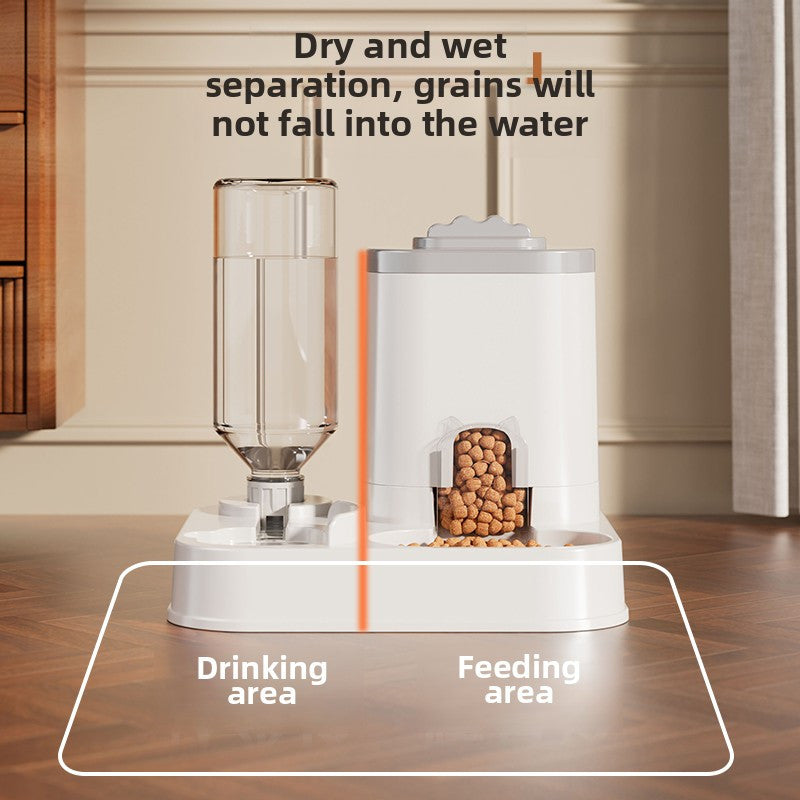 Automatic Cat & Dog Water Dispenser with Integrated Food Basin - 1-10L Capacity, No Batteries Needed, Modern White Design for Easy Cleaning & Hydration - Durable Pet Hydration Solution, Automatic Pet Feeder, Sleek Pet Accessory, Sturdy Construction