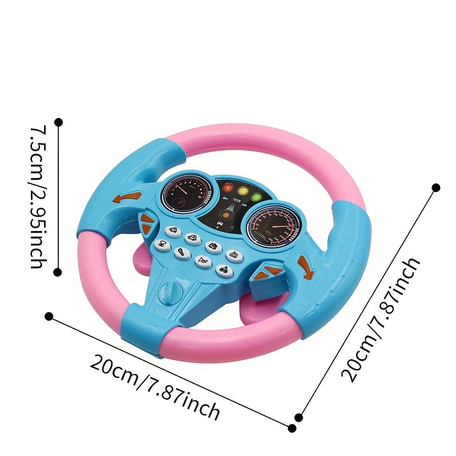 Kids Driving Simulator Steering Wheel Toy with Suction Cups, Interactive Car Wheel for Educational Play, Plastic Material, Multi-Functional with Sound Effects, Gift for Children - Pink & Yellow