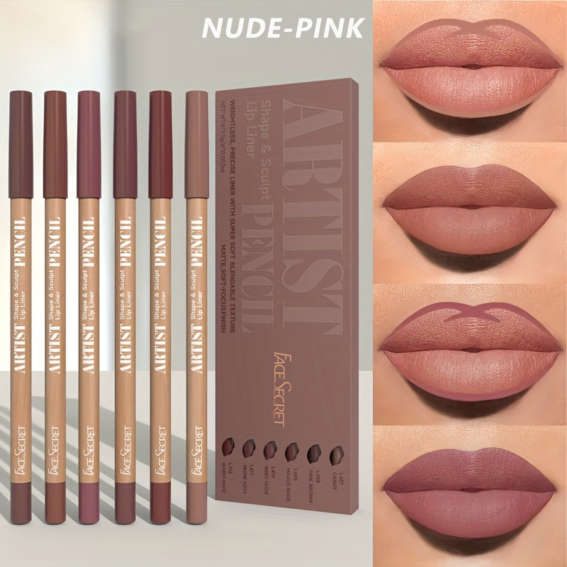 Long-Lasting & Non-Drying 6pcs Velvet Matte Lip Liner Pencils Set - Perfect for Lining & Filling Lips - Versatile Shades for All Skin Types, Includes Berry, Brown, Pink, Purple, Red Tones