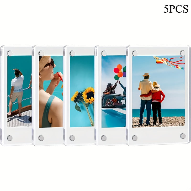 5pcs/10pcs Acrylic Refrigerator Magnetic Photo Frame, Double-sided Photo Refrigerator Magnet Frame, Photo Clip, Desktop Display Stand, Holiday Gift