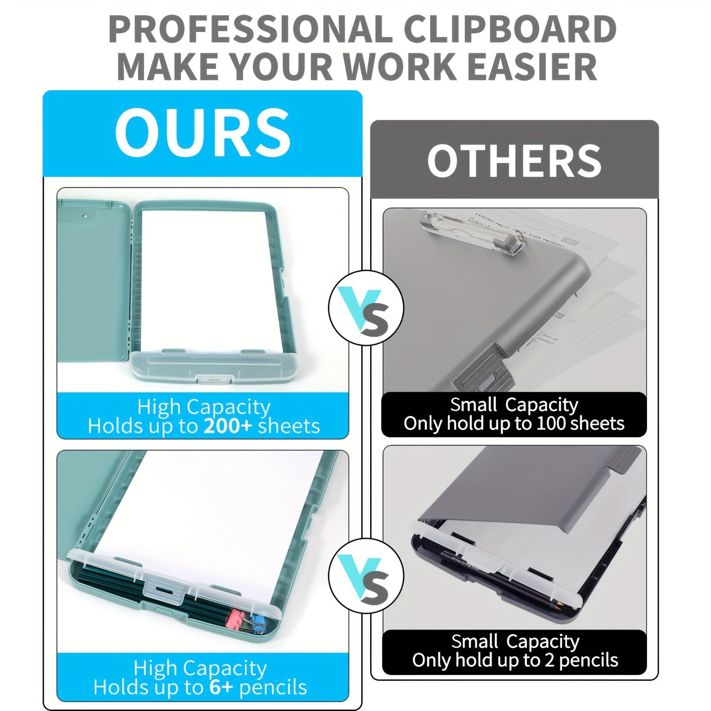 8.5X11 Clipboard with storage, Plastic A4 Clips Board with pen holder to keep your documents organized