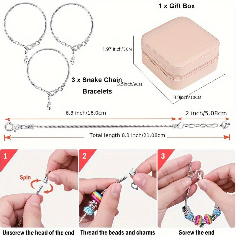 Charm bracelet making kits for girls DIY beads jewelry for gilrs crafts DIY bracelet with pink Faux Leather gift box
