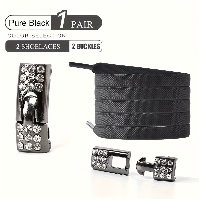 1pair Free-Tie Shoelaces With Rhinestone Buckles, Fashion Elastic Lazy Shoelaces For Sneakers Canvas Shoes Skate Shoes, Women & Men