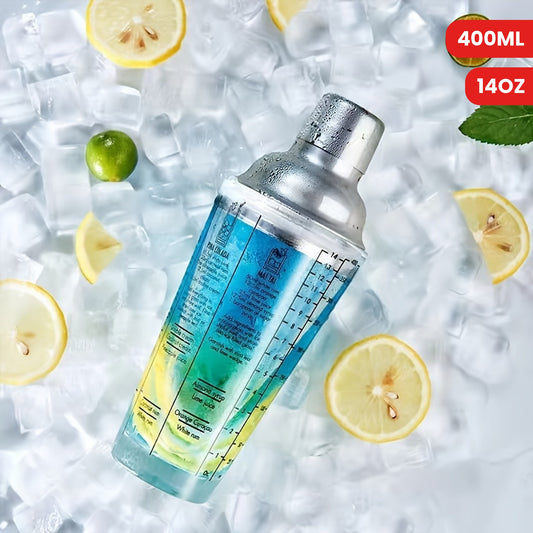 Professional 400ml/14oz Cocktail Shaker Glass with Scale - 1pc Essential Barware for Mixing Drinks, Martini Shakers, and Beginner Bartenders - Includes Glass Cup