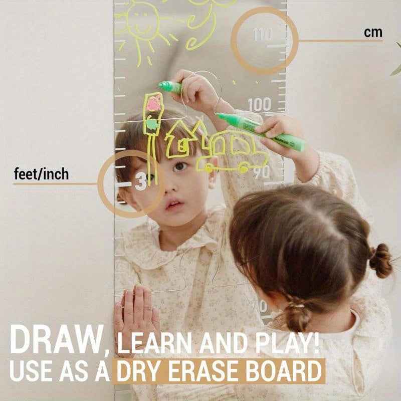 Growth Chart Mirror with Stickers Height Ruler Shatterproof Acrylic Full Body Measurement Set of 7 Sheets (Single Sheet 25.4*25Cm)