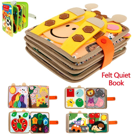 Kids Felt Quiet Books - 3D Sensory Activity Toy with Animal, Nature & Transportation Themes, Interactive Buttons & Zippers, Soft Felt Material for Fine Motor Skills & Cognitive Development, Portable Baby Learning Toy for Toddlers & Infants, Portable Story