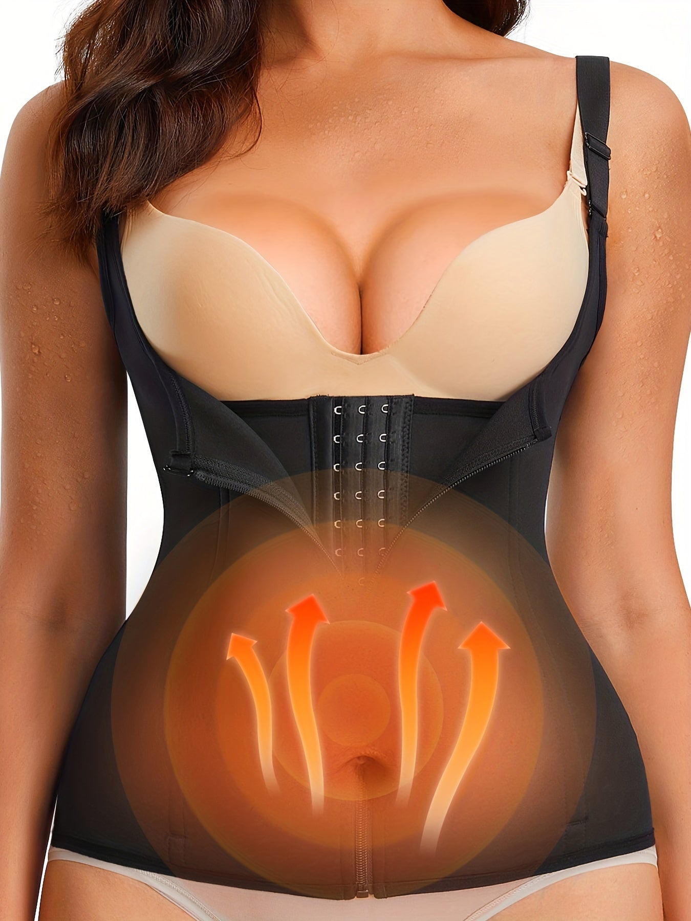 Women's 2-in-1 Zippered Waist Trainer and Body Shaper - Neoprene Tummy Control Corset with Adjustable Straps for Workouts, Slimming Support, and Posture Alignment, Weight Loss Aid | Sporty Design | Polyester Fiber Construction, Gym Accessories