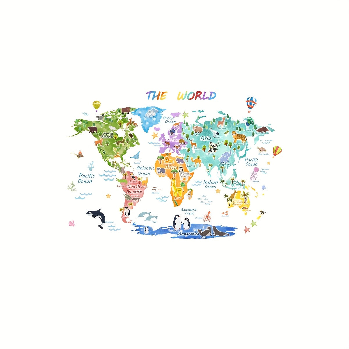 3pcs World Animal Distribution Decoration Map, Bedroom Decoration Wall Stickers