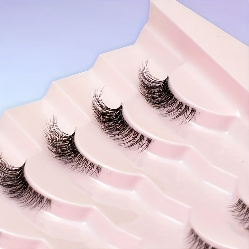 7 Pairs 10MM Short Soft Faux Mink Half Lashes with Clear Band, Natural Looking, Wispy Cat Eye, 3D Fluffy False Lashes Multipack