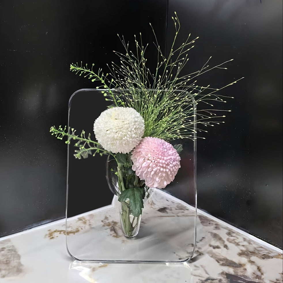 1 Piece Art Deco Style Acrylic Resin Bud Vase - Geometric Transparent Oblong Flower Vase - Creative Picture Frame Design - Decorative Home Office Desktop Accessory, Small Gift