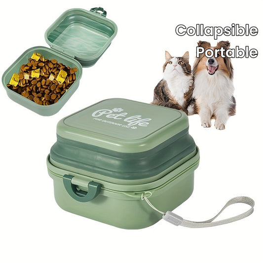 Multifunctional Collapsible Pet Double Bowls Portable Plastic Double-Layer Leak Proof Dog Food Bowl Water Bowl For Pet Outdoor Traveling Camping Walking Supplies