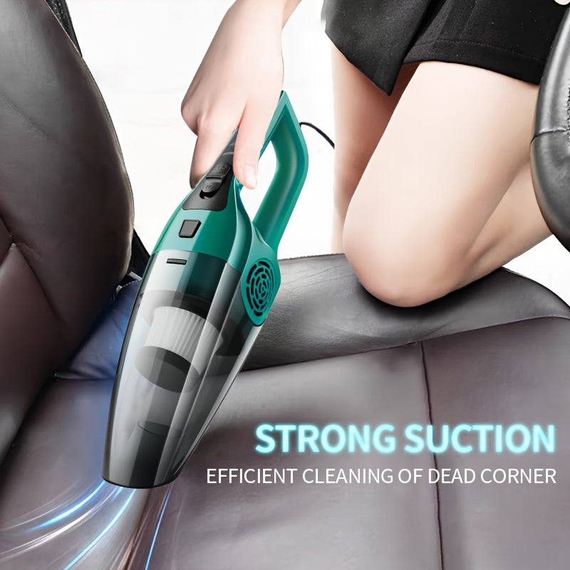 Powerful Car Vacuum Cleaner with Strong Suction, 12V Handheld for Pet Hair Removal, Green & Black Design, Flat Nozzle, Crevice Tool Included, Ideal for Cars and Small Spaces, Auto Interior Cleaning | Sturdy Construction, Vacuum Cleaner Car