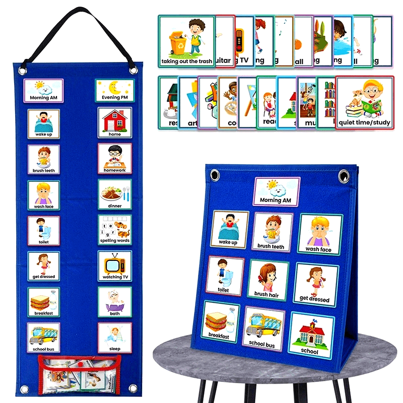 70-Card Visual Daily Schedule Board - Autism Learning Materials for Home School, Morning Bedtime Routine Chart, Chore Chart, and Responsibility Tracker with Communication Cards - Non-Electronic, Uncharged, and Easy-to-Use Educational Tool
