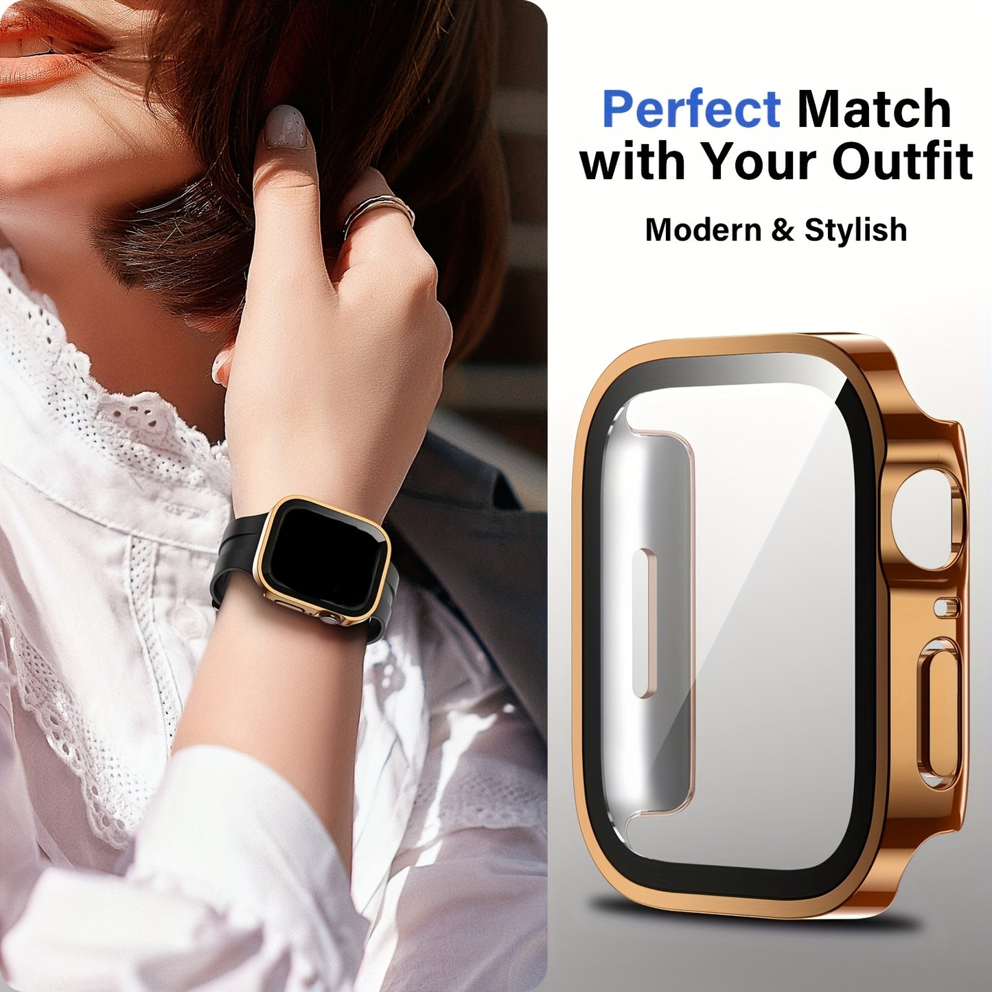 Set of 3, Full Coverage PC Protective Case for Apple Watch with Built-In Glass Screen Protector, Offering Comprehensive Protection, Lightweight And Scratch-Resistant, Suitable for 40MM, 41MM, 44MM, 45MM, And 49MM.