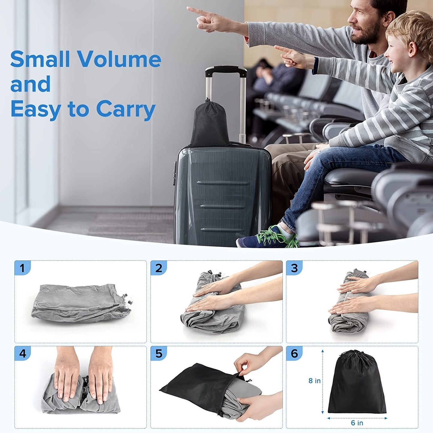 Adjustable Height Inflatable Foot Rest Pillow for Air Travel, Car, RV, Train, Home, Office - Soft Padded Comfortable Foot Rest for Parents Travel Essentials, Inflatable Footrest, Travel Accessory, Compact Design, Durable Material, Home Use