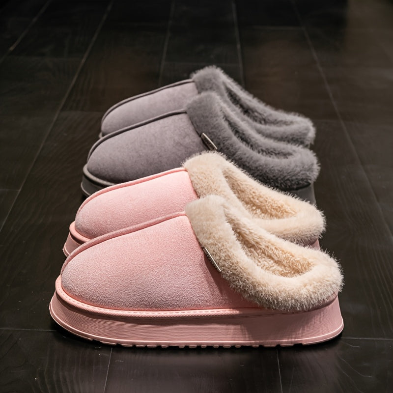Cozy Plush-Lined Unisex Slippers with Thick Sole – Warm Indoor/Outdoor Winter Shoes, Soft Fabric Upper & EVA Sole, Brown &, Perfect for Couples or Home Use, Cute Slippers, Indoor Footwear, Plush Interior, Slipresistant Footwear