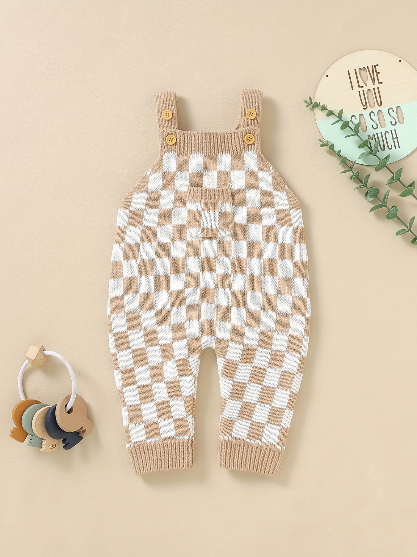 Kids' Knit Checkerboard Overalls with Cute Front Pocket - Cozy Acrylic, Stretchy, All-Season Wear for Boys and Girls, Casual Style, Perfect for Outdoor Wear, Perfect for Outdoor