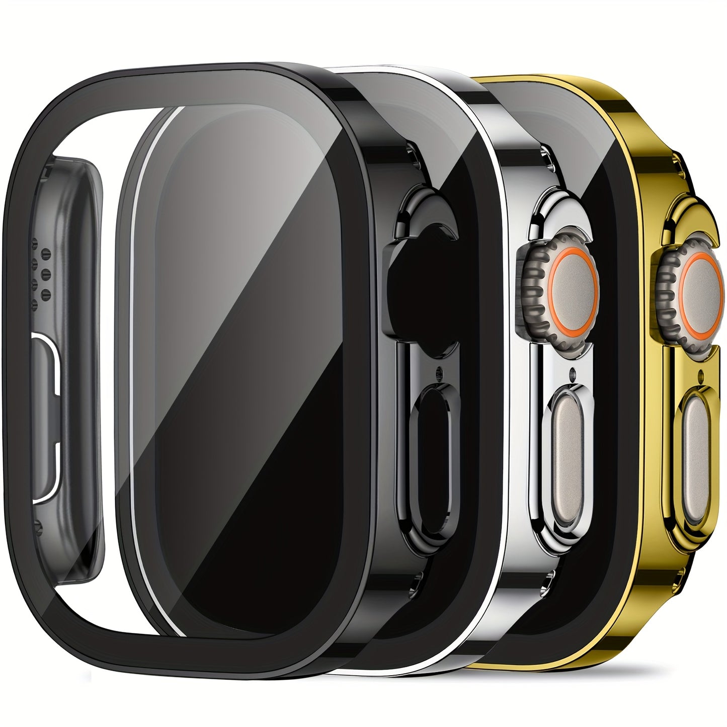 Set of 3, Full Coverage PC Protective Case for Apple Watch with Built-In Glass Screen Protector, Offering Comprehensive Protection, Lightweight And Scratch-Resistant, Suitable for 40MM, 41MM, 44MM, 45MM, And 49MM.