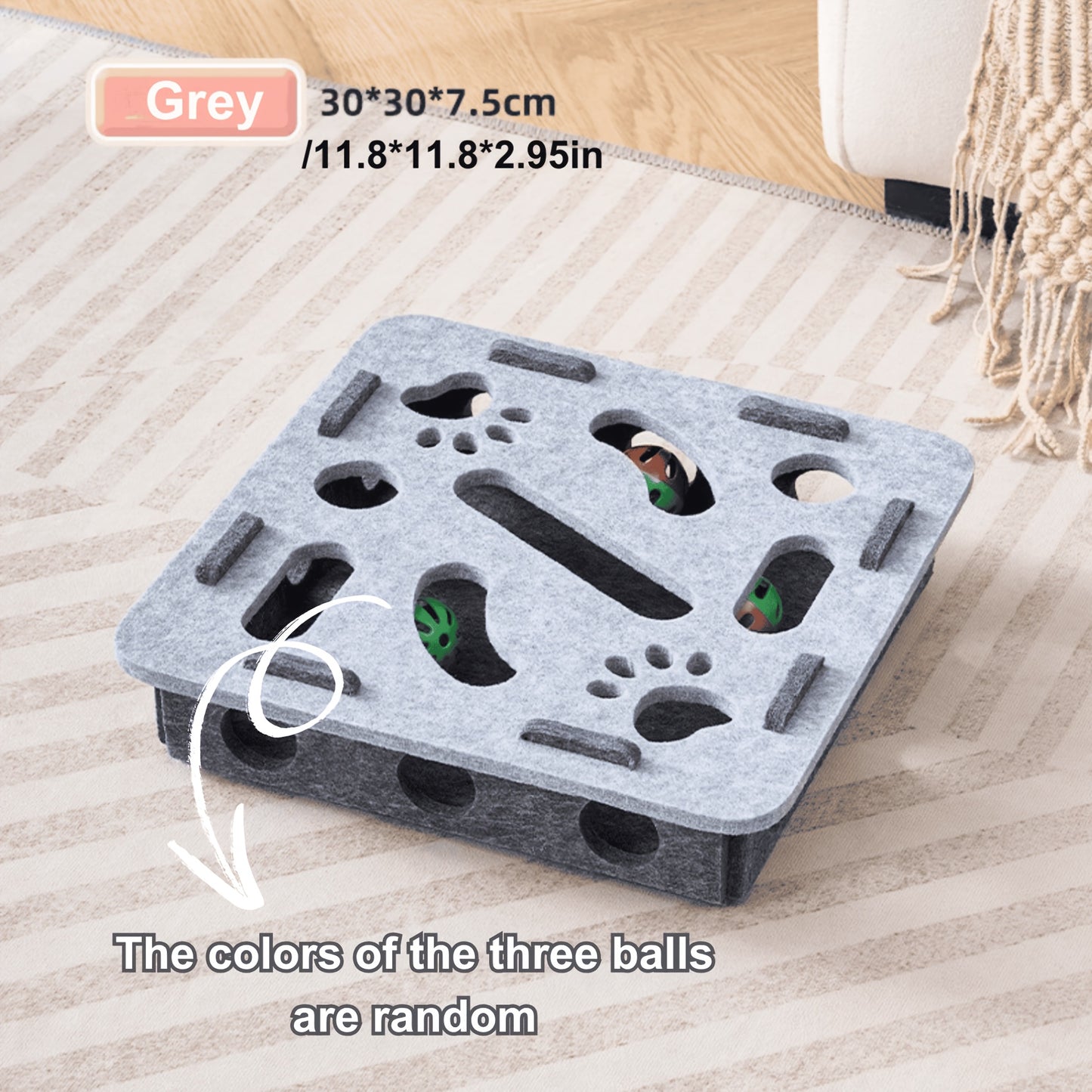 Cat Fun Box - Interactive scratching and digging construction site with paw prints, durable cat puzzle game for indoor cats, intellectual stimulation and physical activity, cat toy with 3 balls (random color), playful design, no batteries required